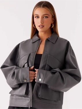 Peppermayo Faux Leather Jacket Charcoal